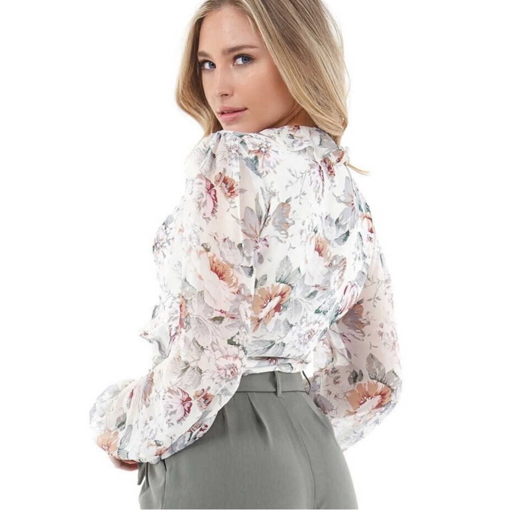 Revolve/Bardot floral long sleeve ruffled  blouse - Picture 6 of 14